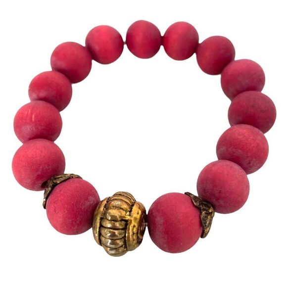 Unmarked Jewelry - Fashionable Pink Wood Beaded Bracelet